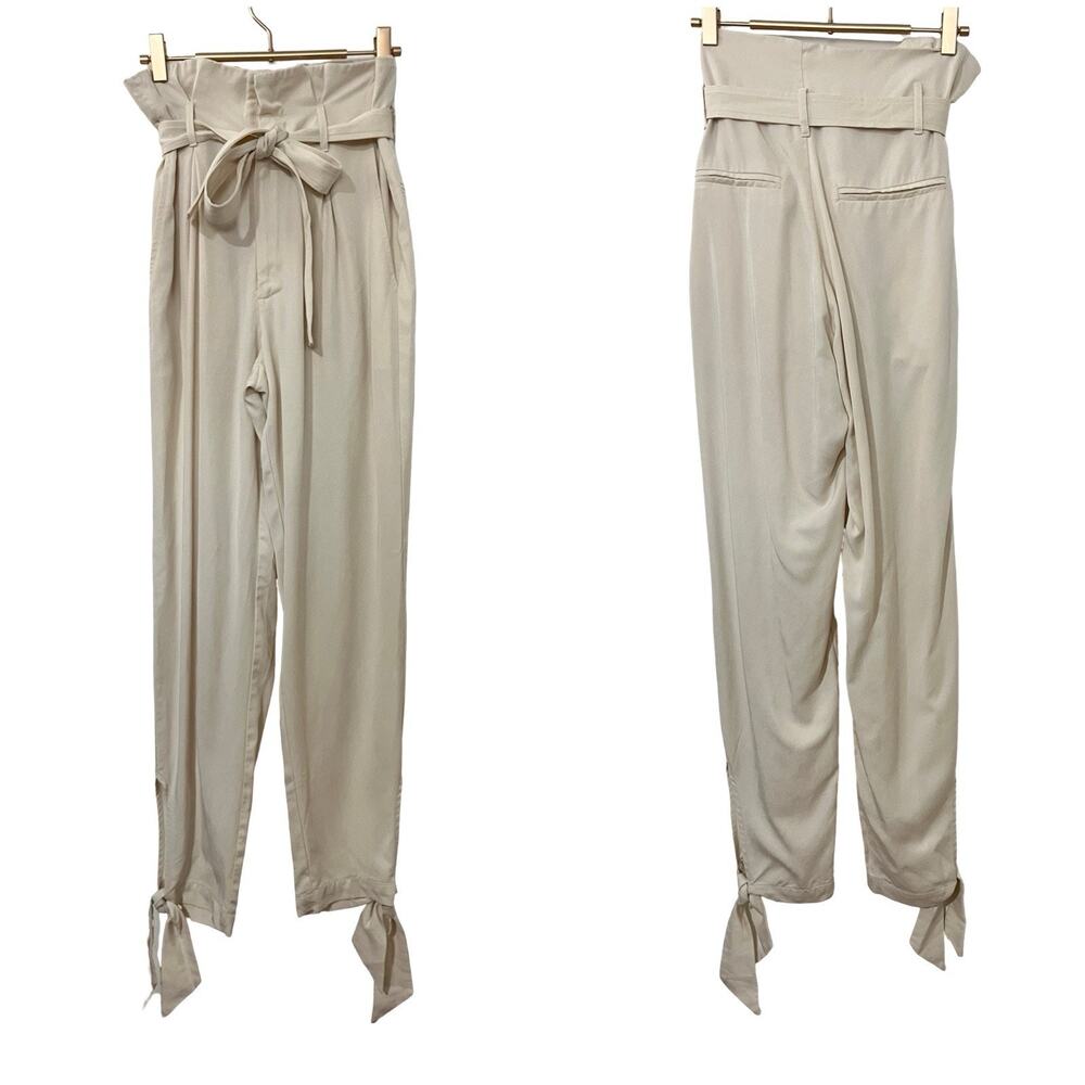 Reformation Avalon Pleated Paper Bag Pants‎ Size 0 White High Waist Tie Ankle